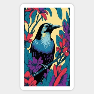 Crow Vibrant Tropical Flower Tall Retro Vintage Digital Pop Art Portrait Sticker